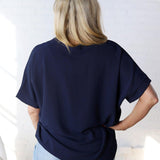 Novella Solid V Neck Boxy Top - Navy