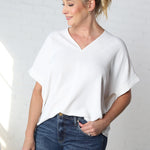 Novella Solid V Neck Boxy Top - Off White