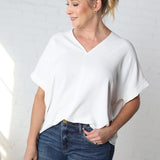 Novella Solid V Neck Boxy Top - Off White