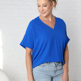 Novella Solid V Neck Boxy Top - Royal