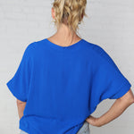 Novella Solid V Neck Boxy Top - Royal