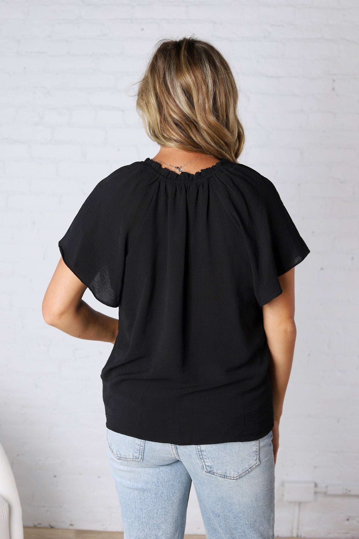 Nyelle V-Neck Blouse Top - Black