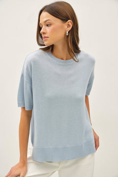 Nyla Wool Blend Sweater Top - Baby Blue