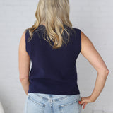 Oaklyn Flag Print Knitted Sleeveless Sweater - Navy