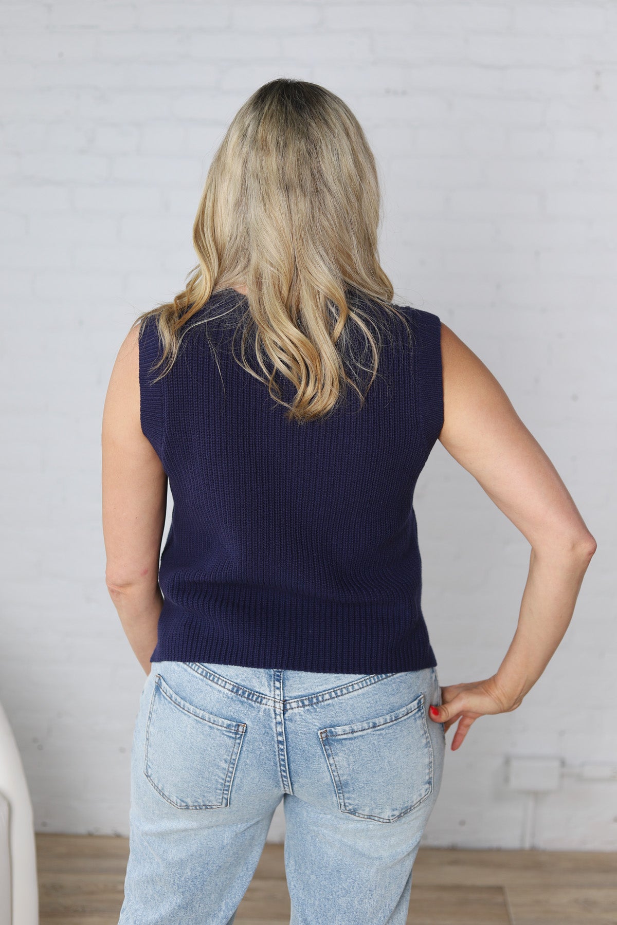 Oaklyn Flag Print Knitted Sleeveless Sweater - Navy