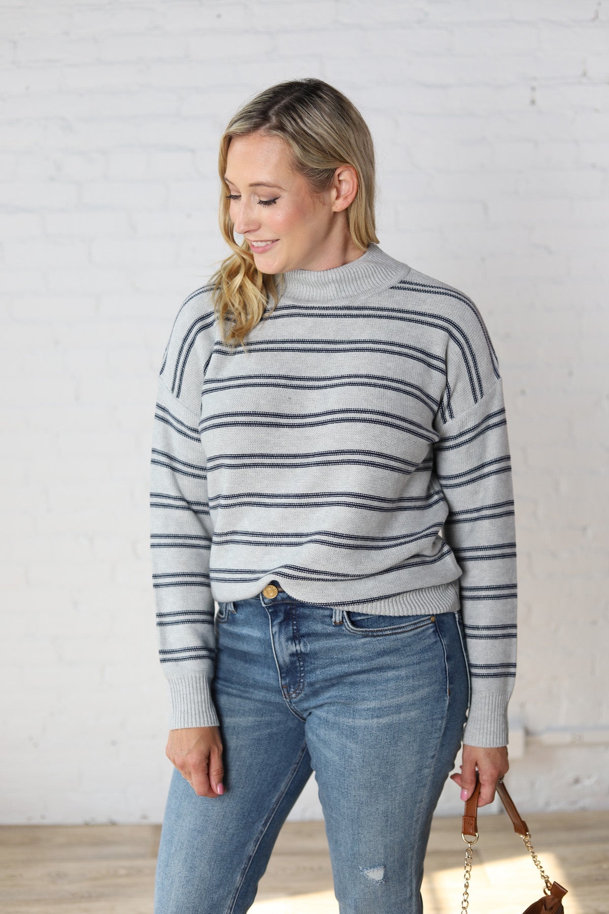 Odessa Double Stripe Sweater - H. Grey