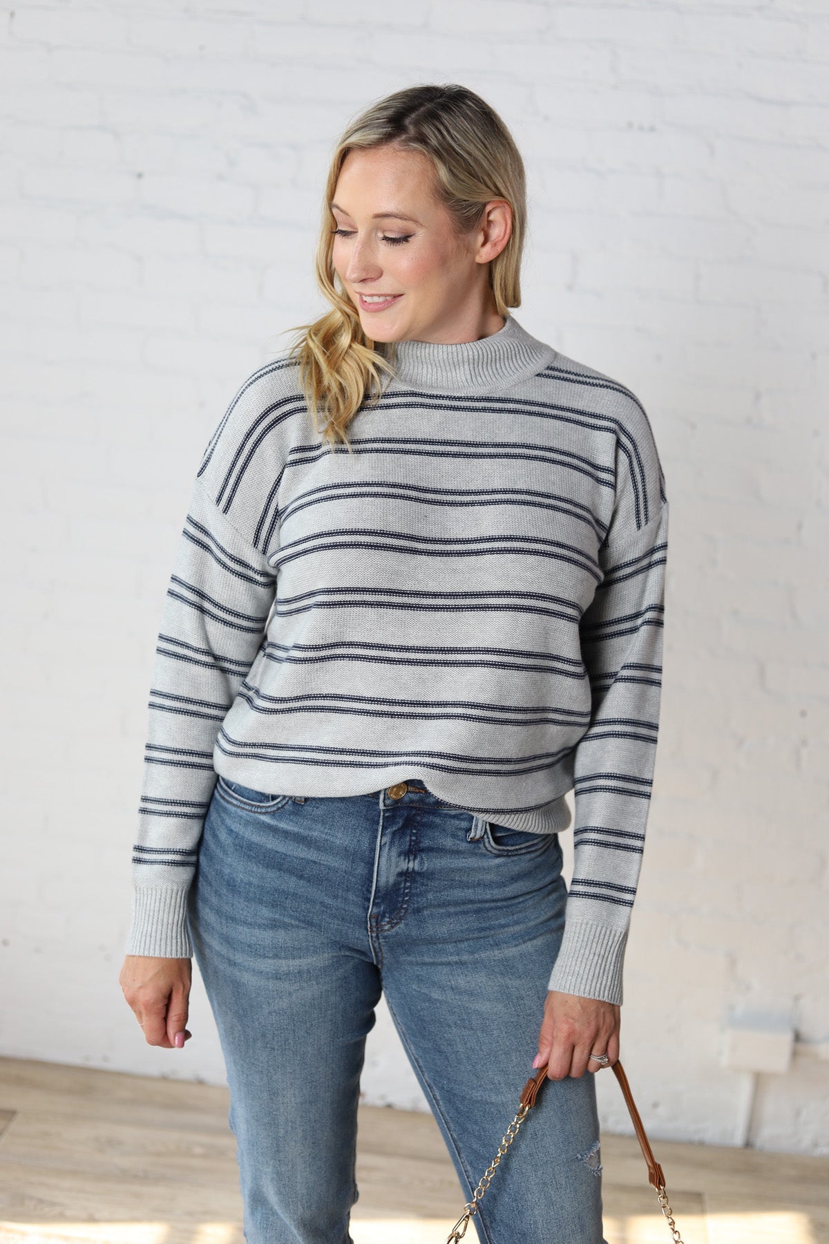 Odessa Double Stripe Sweater - H. Grey