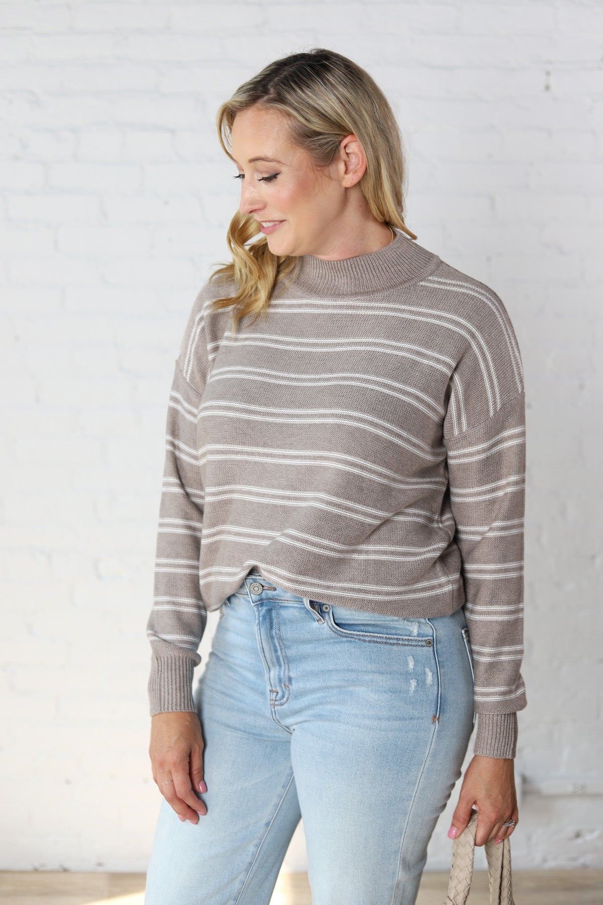 Odessa Double Stripe Sweater - Taupe