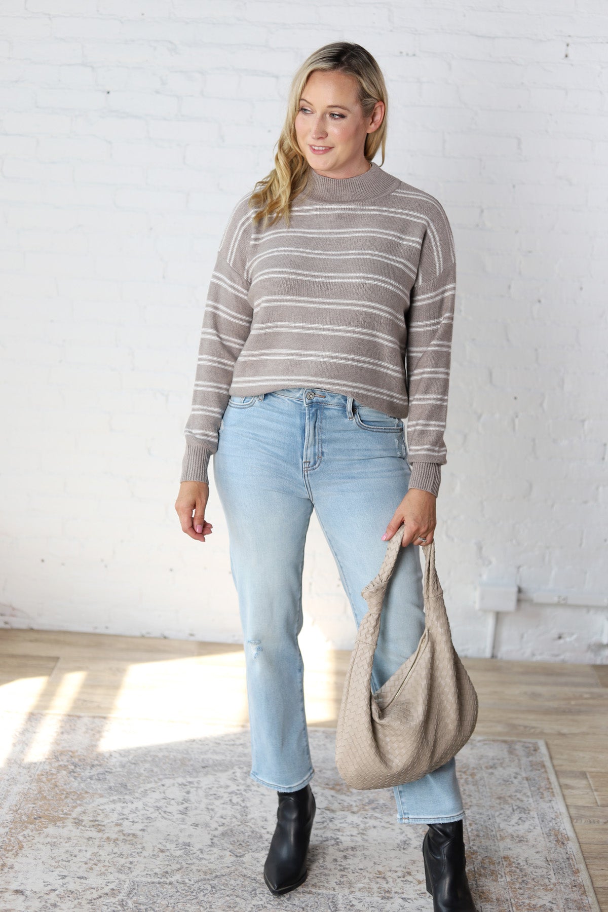 Odessa Double Stripe Sweater - Taupe