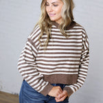 Odessa Striped Crewneck Sweater - Brown