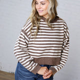 Odessa Striped Crewneck Sweater - Brown