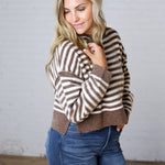 Odessa Striped Crewneck Sweater - Brown