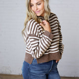 Odessa Striped Crewneck Sweater - Brown
