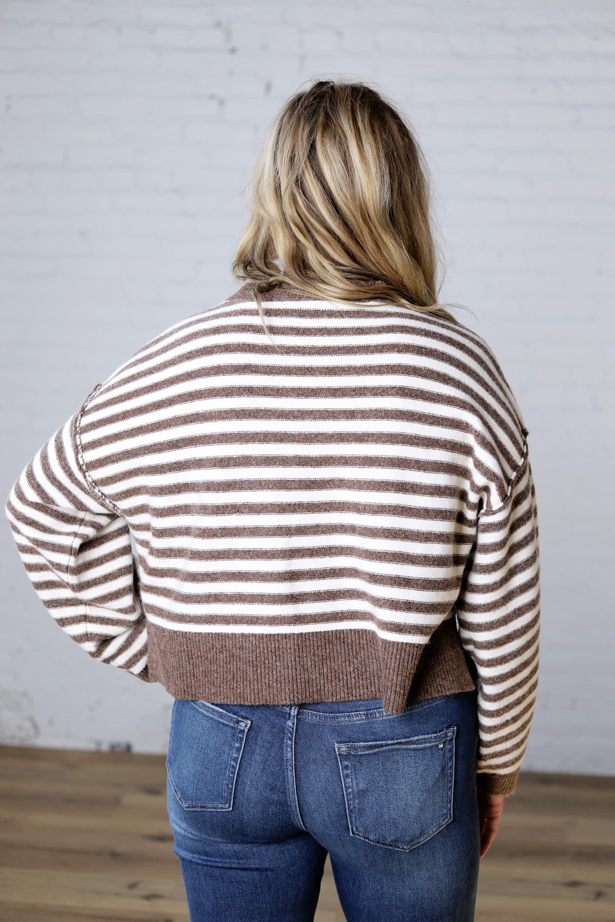 Odessa Striped Crewneck Sweater - Brown