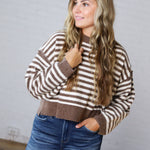 Odessa Striped Crewneck Sweater - Brown