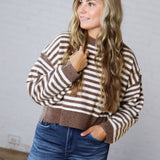 Odessa Striped Crewneck Sweater - Brown