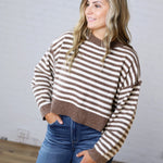 Odessa Striped Crewneck Sweater - Brown