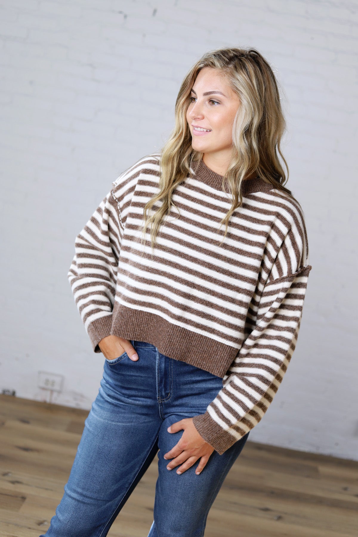 Odessa Striped Crewneck Sweater - Brown