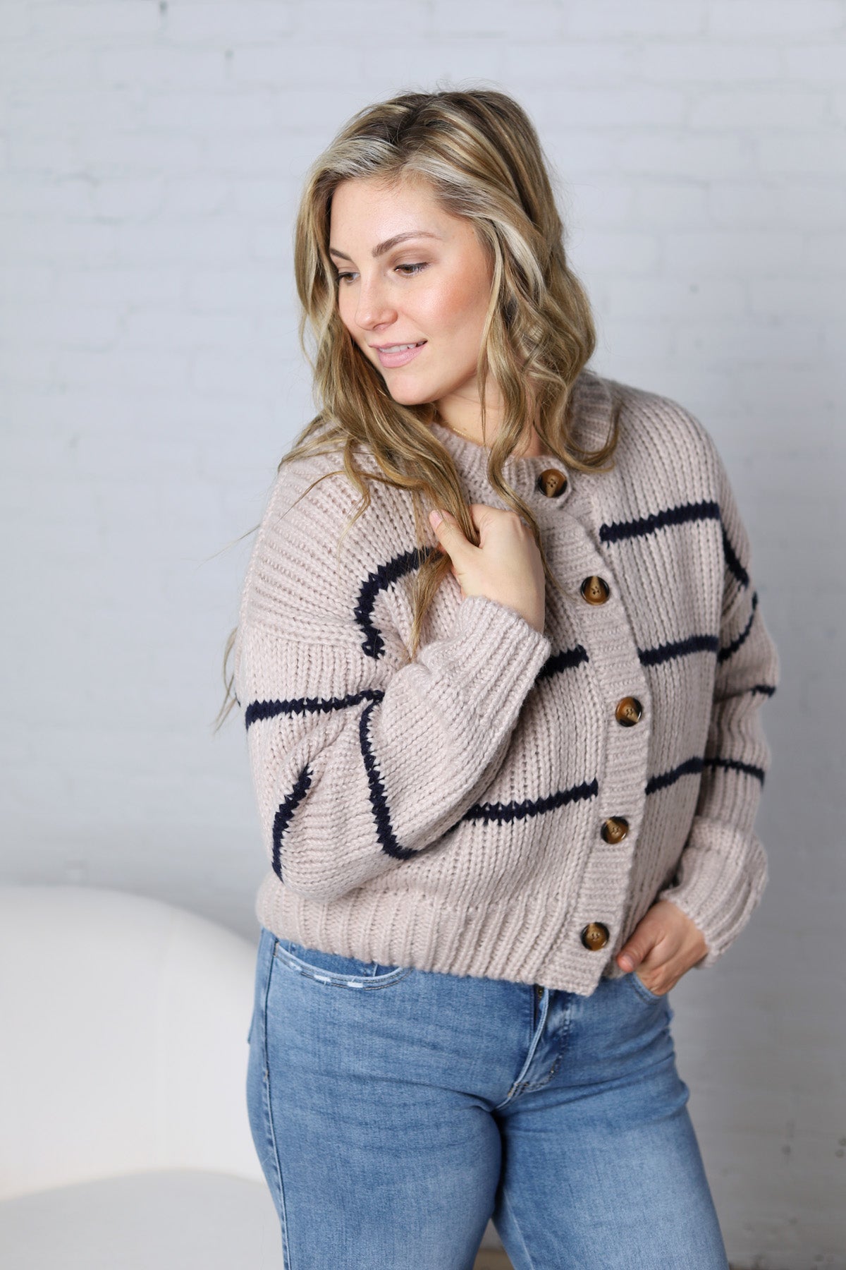 Odette Striped Button Down Cardigan