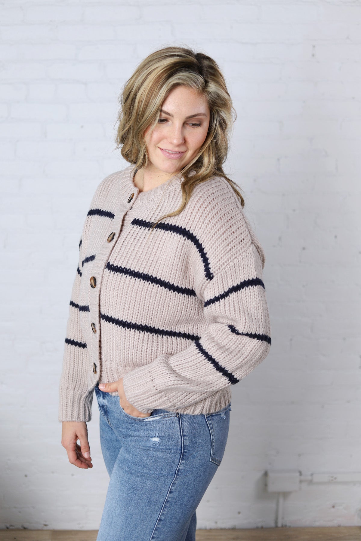 Odette Striped Button Down Cardigan