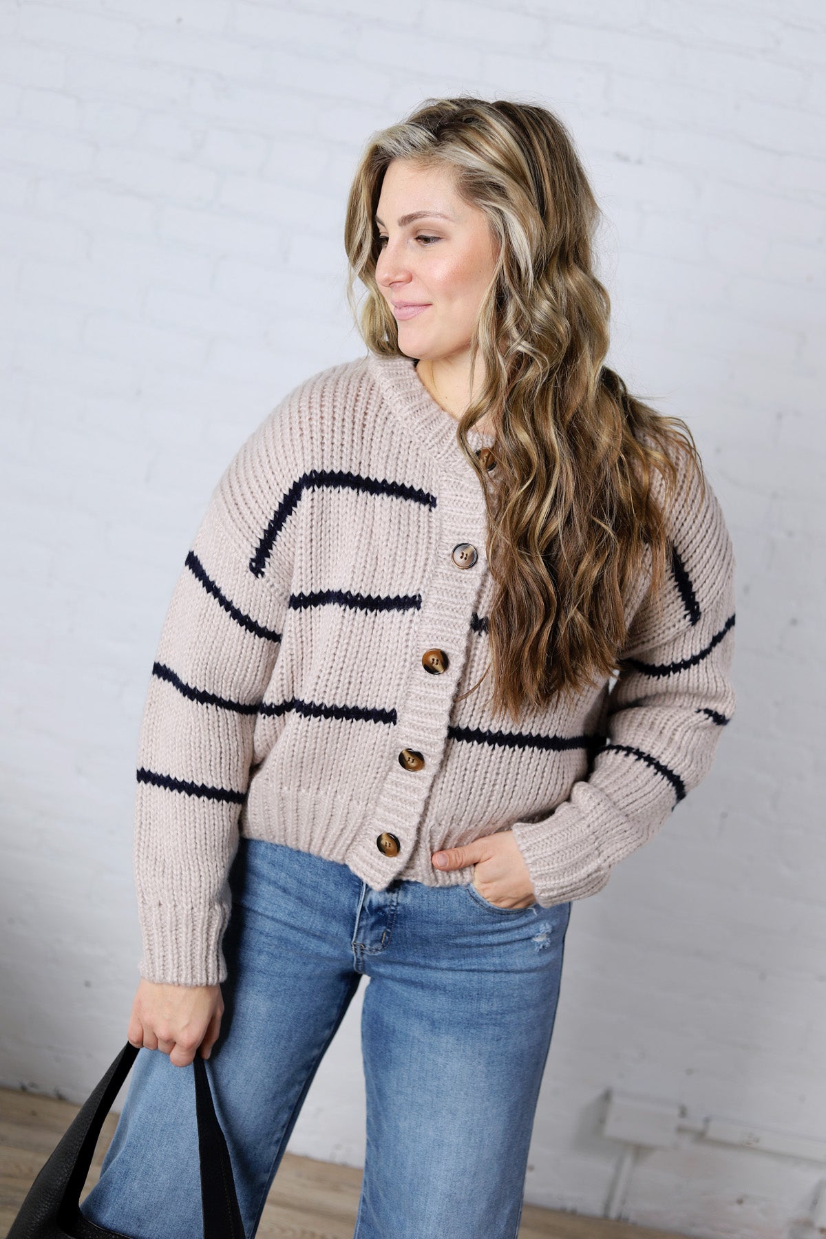 Odette Striped Button Down Cardigan