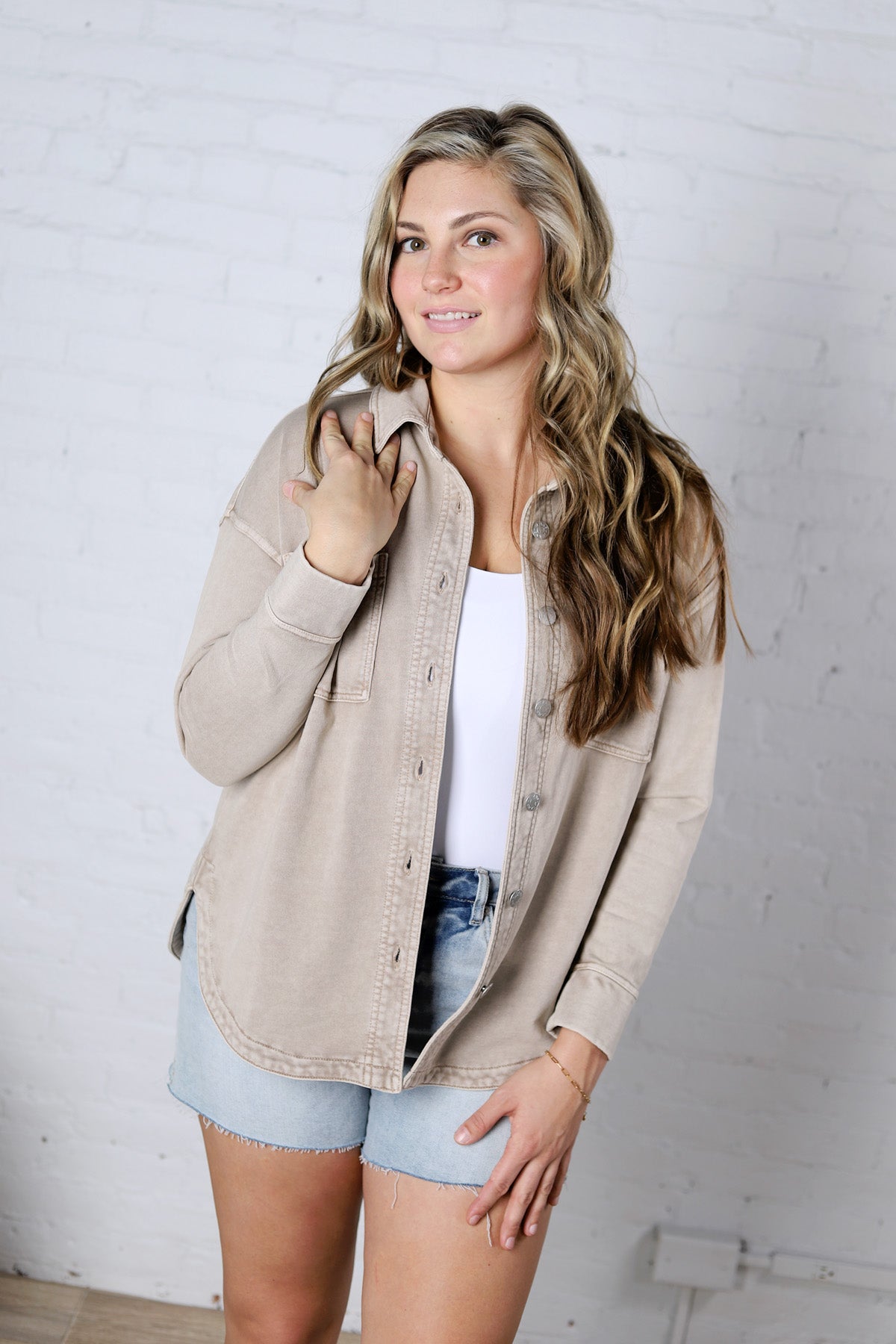 Olette Cotton Fleece Oversized Shacket - Taupe