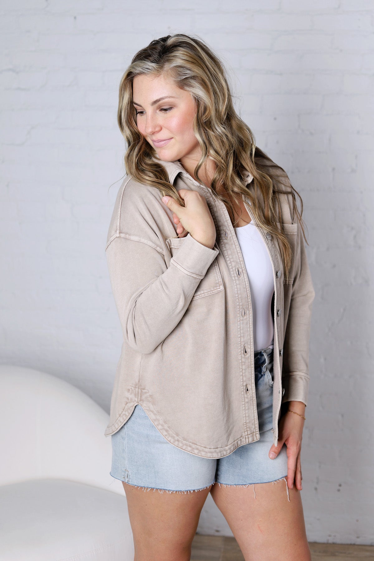 Olette Cotton Fleece Oversized Shacket - Taupe