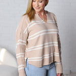 Orian Notch-Neck Striped Knit Sweater - Beige