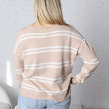 Orian Notch-Neck Striped Knit Sweater - Beige