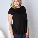 Orla Flowy Round Hem Short Sleeve Top - Black