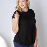 Orla Flowy Round Hem Short Sleeve Top - Black