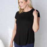 Orla Flowy Round Hem Short Sleeve Top - Black