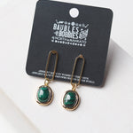 Oval Stud with Oval Gold Plated Malachite Earring - Gold