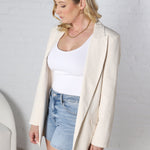 Paige Classic Oversized Linen Blazer - Natural