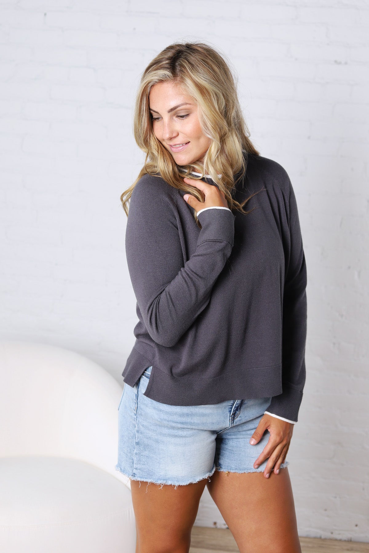 Paige Double Layered Sweater Top - Slate