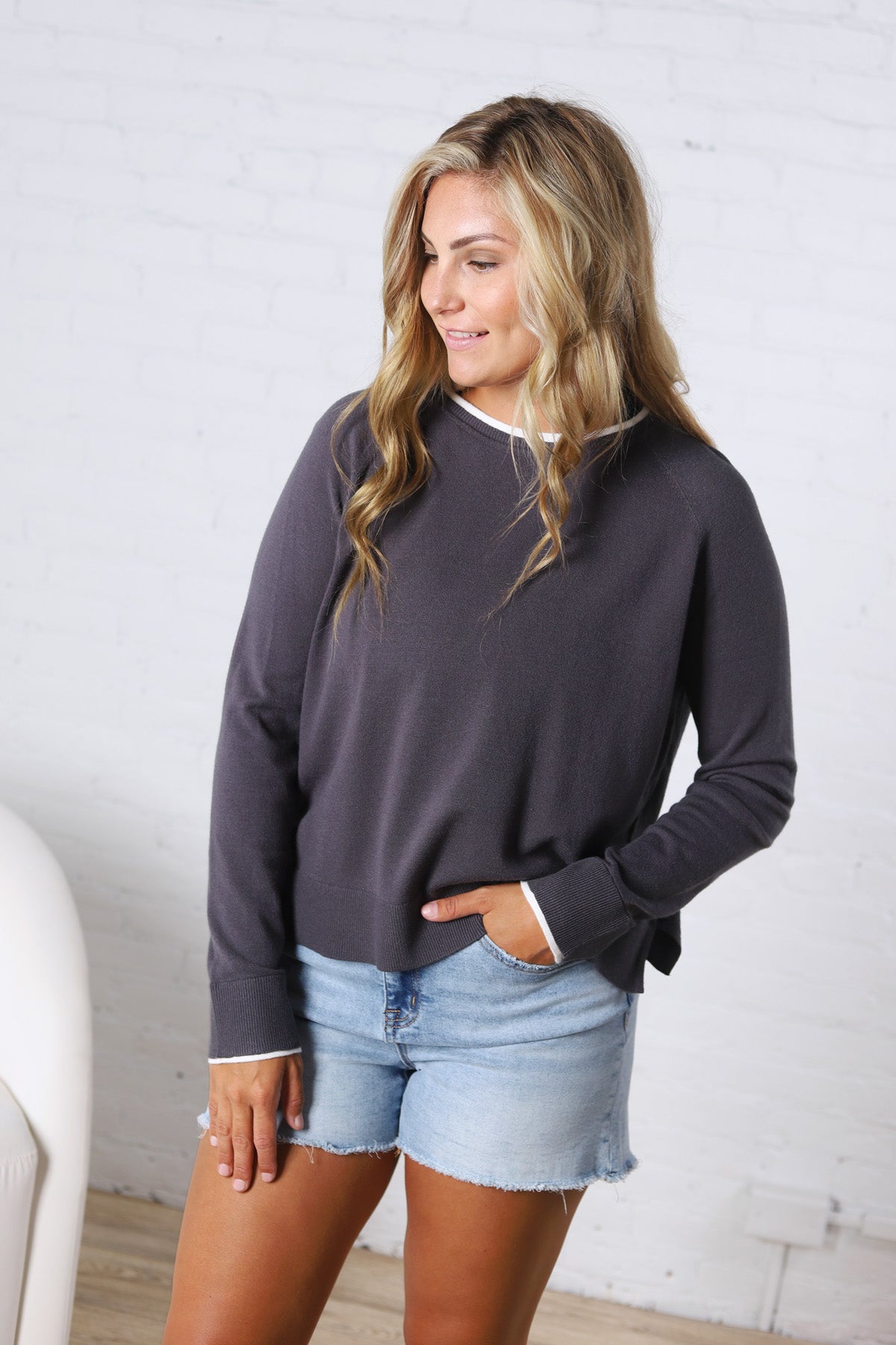 Paige Double Layered Sweater Top - Slate