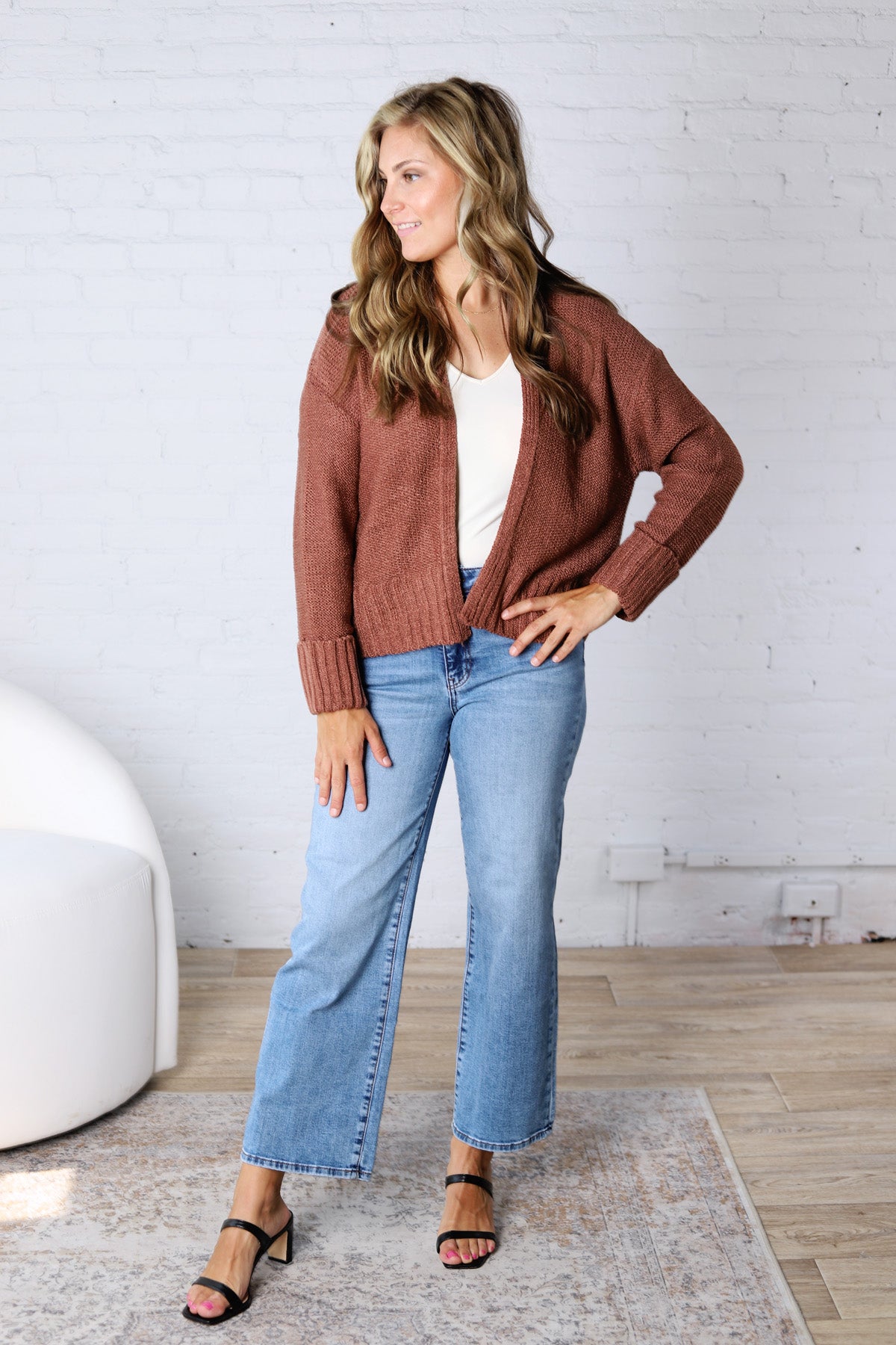 Palmer Lightweight Knit Sweater Cardigan - Brick