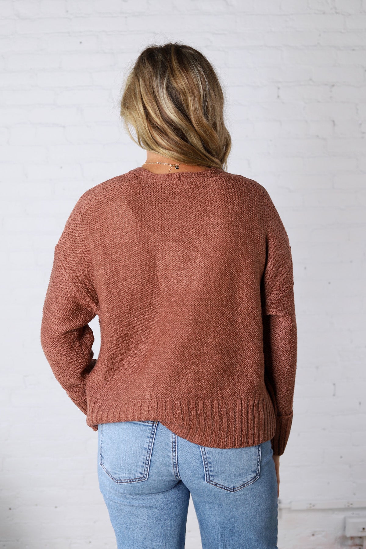 Palmer Lightweight Knit Sweater Cardigan - Brick