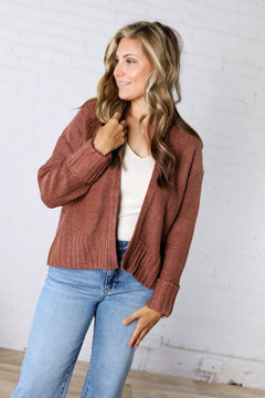 Palmer Lightweight Knit Sweater Cardigan - Brick