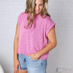 Paloma Cuffed Sleeveless Top - Magenta