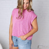 Paloma Cuffed Sleeveless Top - Magenta