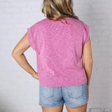 Paloma Cuffed Sleeveless Top - Magenta