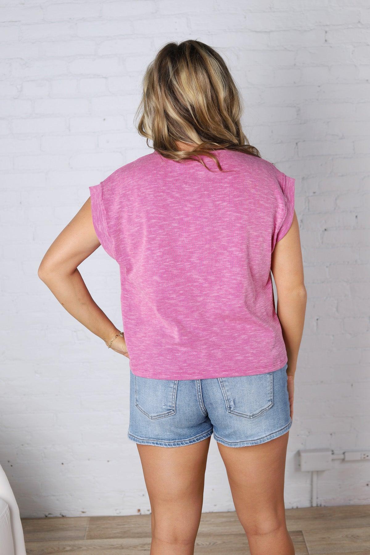 Paloma Cuffed Sleeveless Top - Magenta
