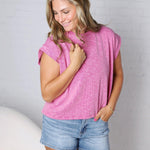 Paloma Cuffed Sleeveless Top - Magenta