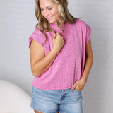 Paloma Cuffed Sleeveless Top - Magenta