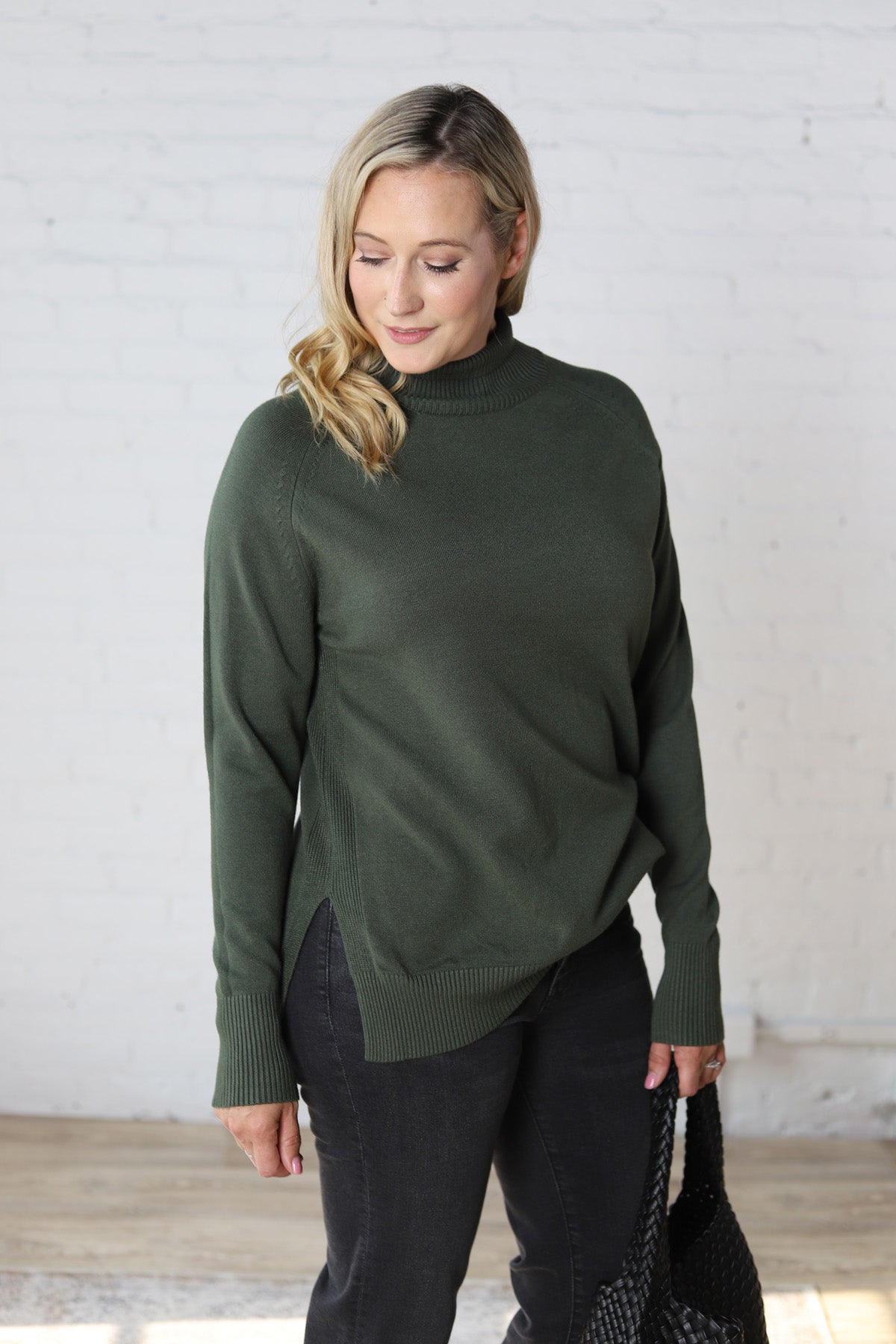 Paxtyn Oversized High Neck Sweater - Dark Green