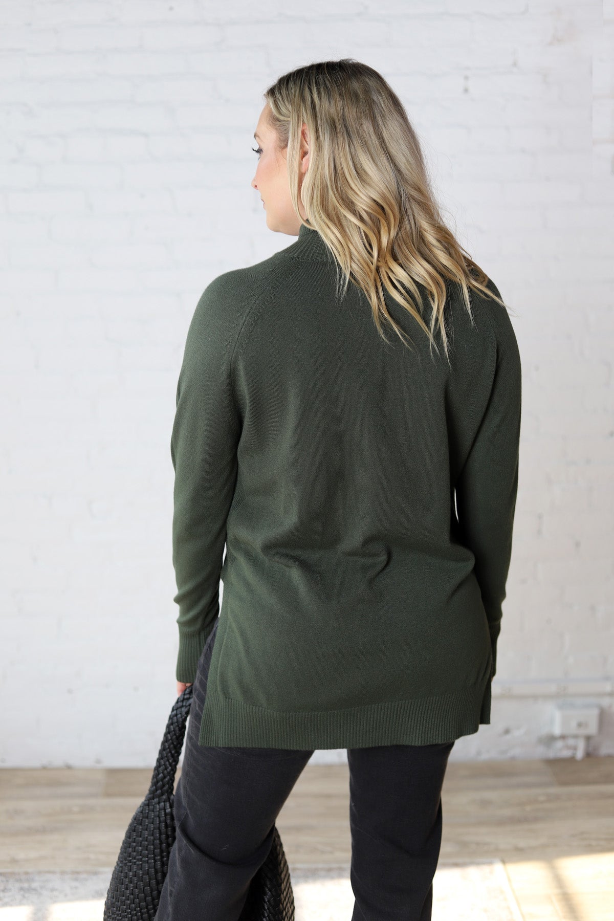 Paxtyn Oversized High Neck Sweater - Dark Green