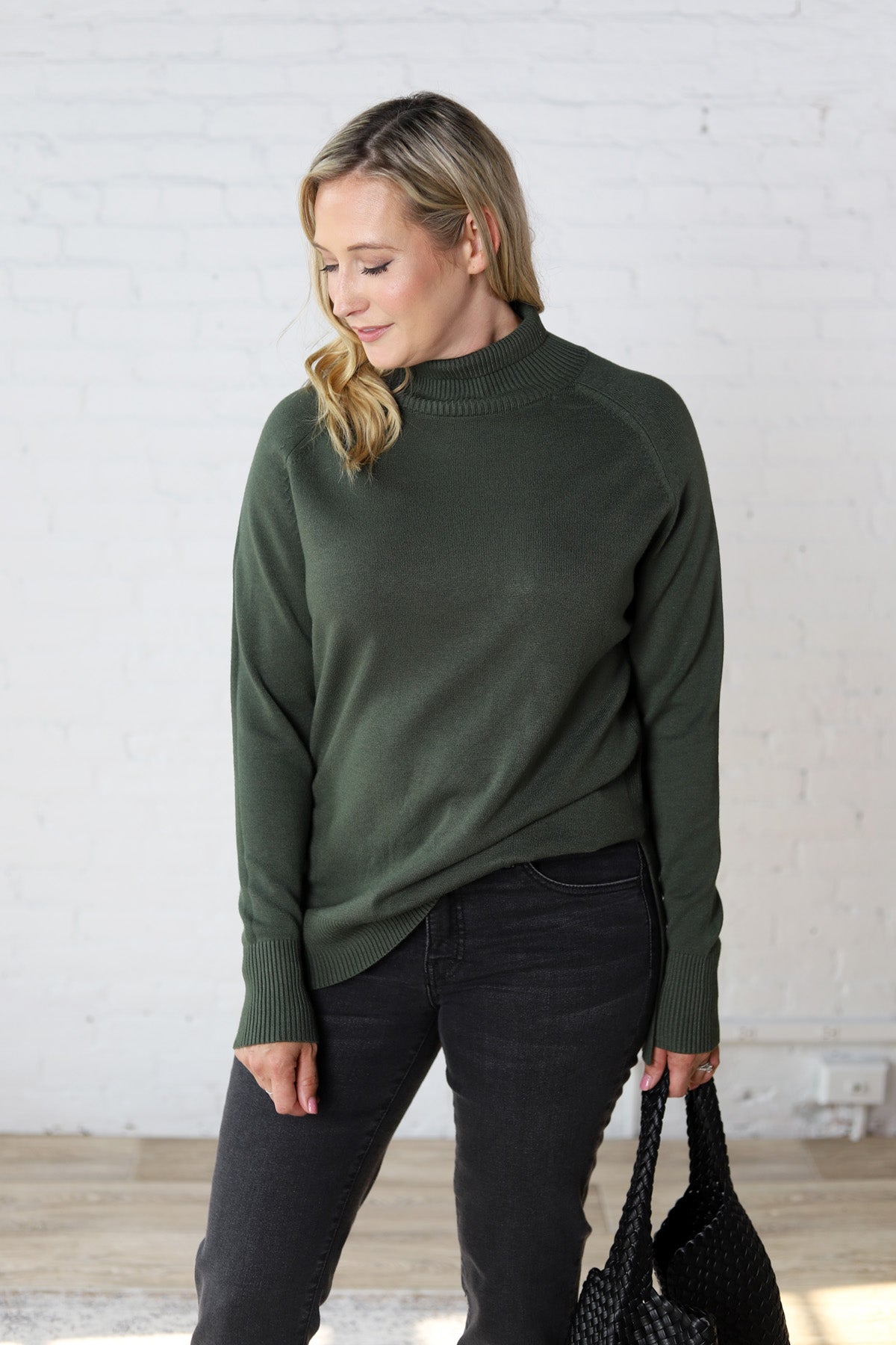 Paxtyn Oversized High Neck Sweater - Dark Green - FINAL SALE