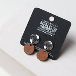 Peach Resin with Wood & Wavy Stud Aroma Earring - Silver