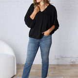 Perrie V-Neck Dolman Blouse Top - Black